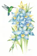 daffodils and humming birds tattoo design idea