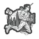 A surreal mashup of famous movie scenes set against the iconic NYC skyline, with elements of sports, video games, and comics seamlessly integrated into the composition tattoo design idea