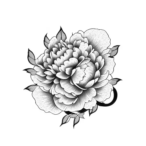 Japanese peony flower wrapped in vines tattoo design idea