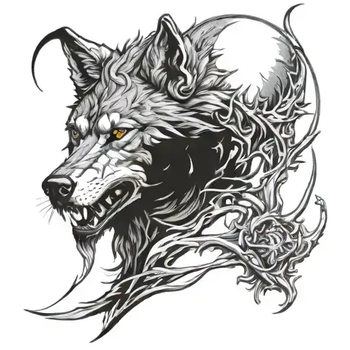 wolf moon demon loneliness fidelity tattoo design idea