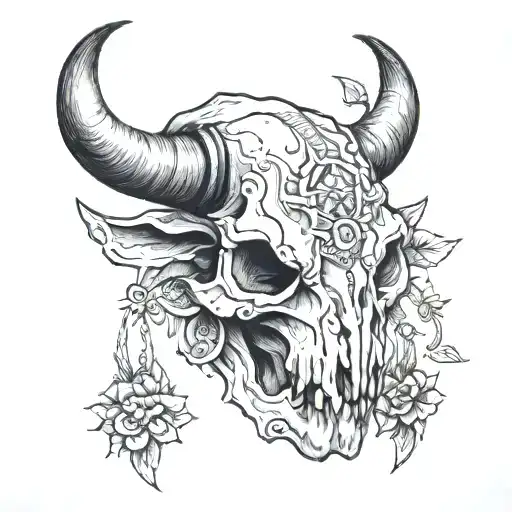 bison skull tattoo design idea
