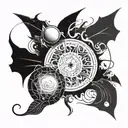 A tattoo design featuring all 7 deadly sins symbolized in a unique and abstract way tattoo design idea