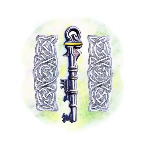 Celtic old fashioned key tattoo design idea