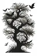 poison tree with bats flying tattoo design idea