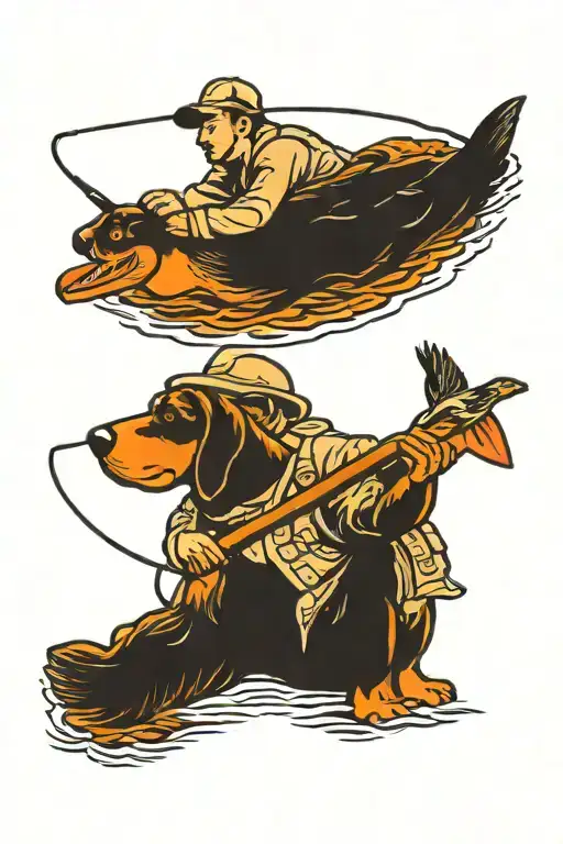 fishing, dog, duck hunting  tattoo design idea