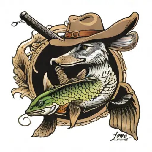 fishing, dog, duck hunting tattoo design idea