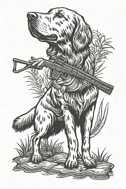duck hunting golden retriever tattoo design idea