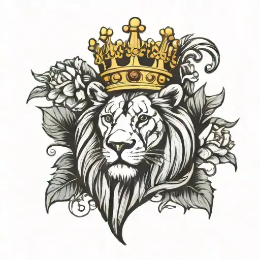 lion and crown tattoo design idea