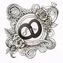 "Design a monochrome tattoo using an infinity symbol as the base, with the names 'Jeroen' and 'Nienke' integrated into t tattoo design idea