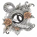 "Design a monochrome tattoo using an infinity symbol as the base, with the names 'Jeroen' and 'Nienke' integrated into t tattoo design idea