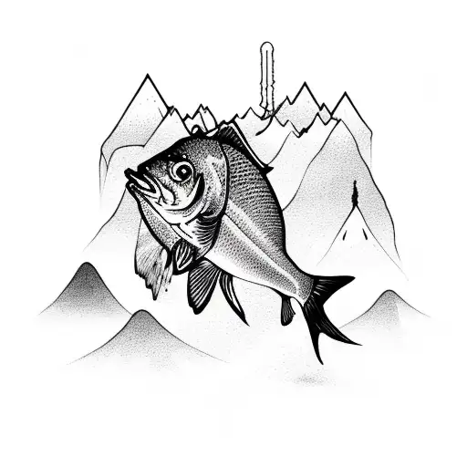 fish with mountains and rivers in it tattoo design idea