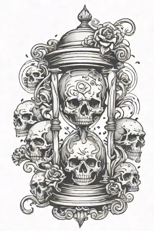 hour glass with sand falling skulls outside scary tattoo design idea