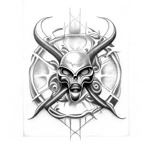 Combine elements of alien movie black metal and deathcore music genres into a tattoo design tattoo design idea