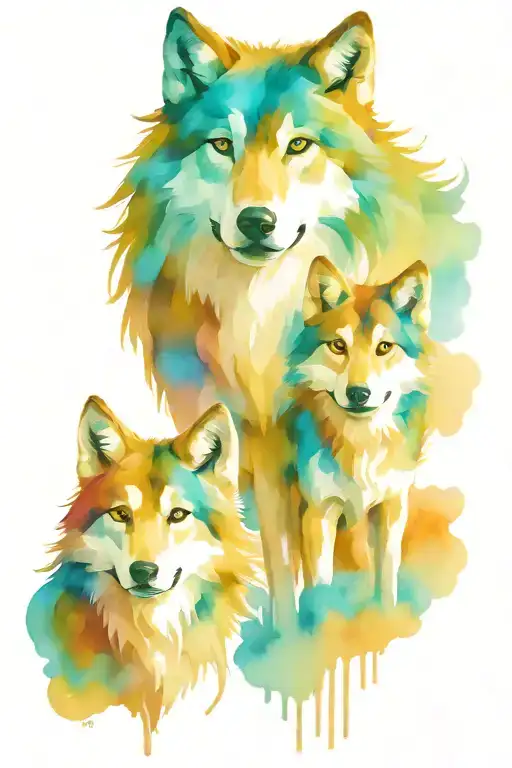 family wolf pack dad mom son two daughters tattoo design idea