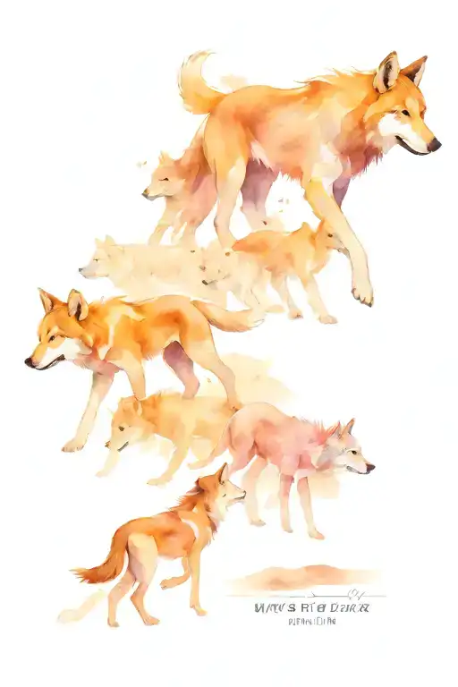 family Wolfpack with dad, mom, daughter, son, and infant girl. running tattoo design idea