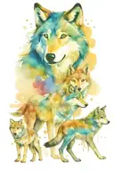 family wolf pack dad mom son two daughters tattoo design idea