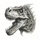 t-Rex skull and roaes tattoo design idea