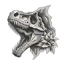 t-Rex skull and roaes tattoo design idea