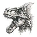 t-Rex skull and roaes tattoo design idea