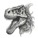 t-Rex skull and roaes tattoo design idea