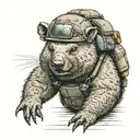 wombat wearing army helmet and bulletproof vest  tattoo design idea