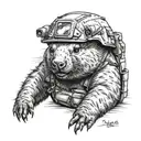 wombat wearing army helmet and bulletproof vest  tattoo design idea