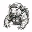 wombat wearing army helmet and bulletproof vest  tattoo design idea