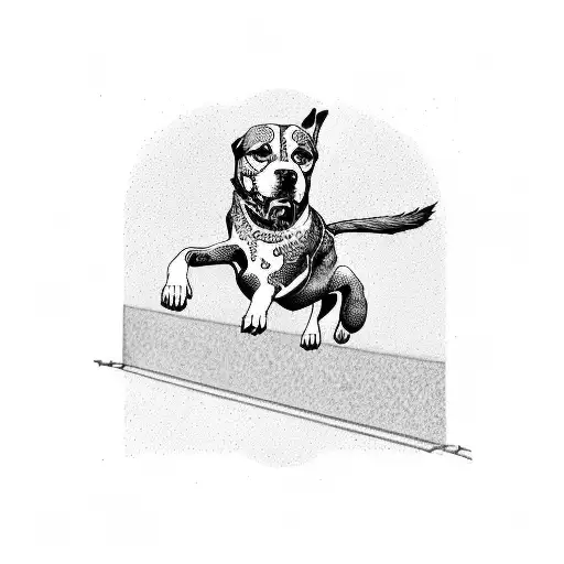 dog leaping over fence tattoo design idea