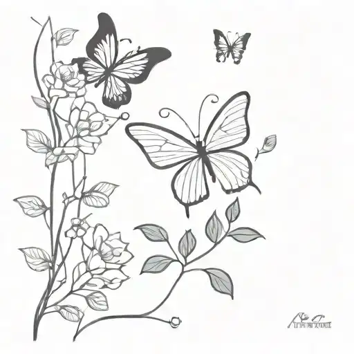 vines, flowers and butterflies  tattoo design idea