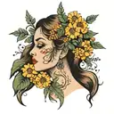mother face with mimosa flowers   tattoo design idea