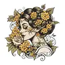 mother face with mimosa flowers   tattoo design idea