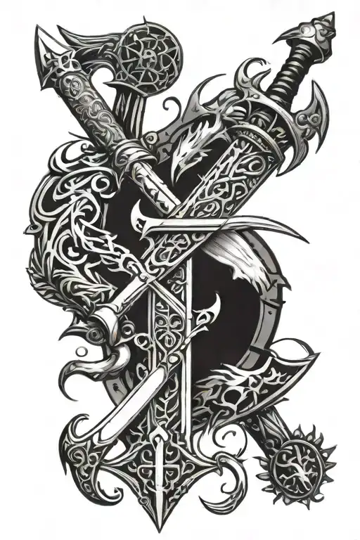 Geralts silver sword from the Witcher 3 with all of the Witcher signs on the blade tattoo design idea