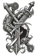 Geralts silver sword from the Witcher 3 with all of the Witcher signs on the blade tattoo design idea