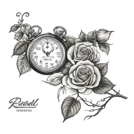 rose bush stopwatch  tattoo design idea