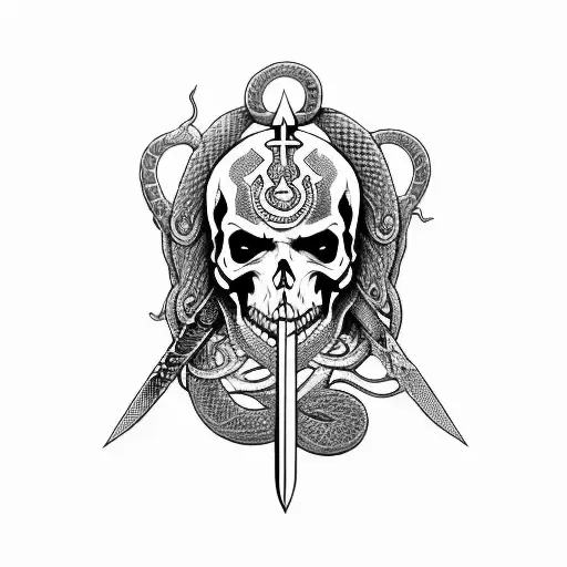 sword with skull and snake tattoo design idea
