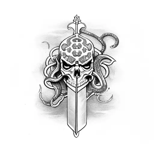 sword with skull and snake tattoo design idea