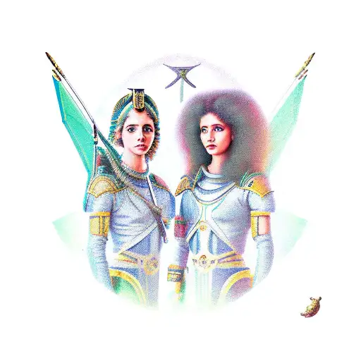  Sagittarius maiden standing by a Virgo maiden tattoo design idea