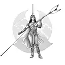  Sagittarius maiden holding a bow and arrow standing back to back with a Virgo maiden holding a sickle tattoo design idea