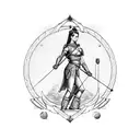  Sagittarius maiden holding a bow and arrow standing back to back with a Virgo maiden holding a sickle tattoo design idea
