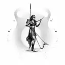  Sagittarius maiden holding a bow and arrow standing back to back with a Virgo maiden holding a sickle tattoo design idea
