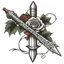 simple dagger and rose intertwined tattoo design idea