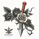 simple dagger and rose intertwined tattoo design idea