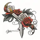 simple dagger and rose intertwined tattoo design idea