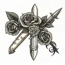 simple dagger and rose intertwined tattoo design idea