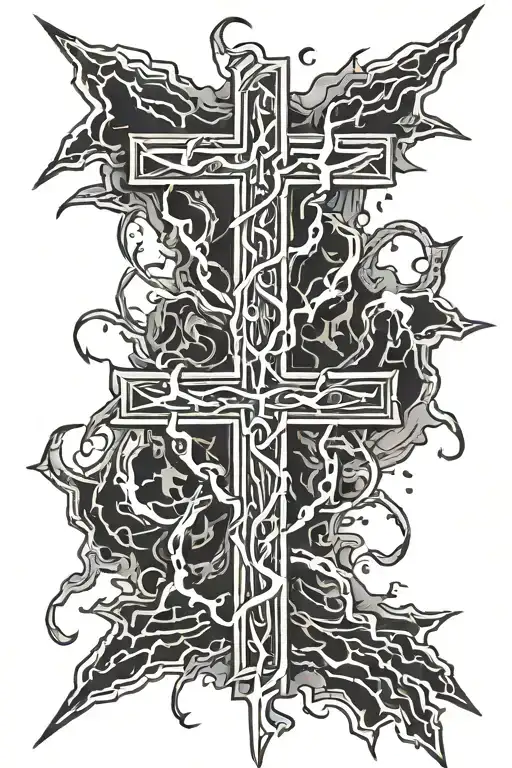 Cross made out of lightning bolts tattoo design idea