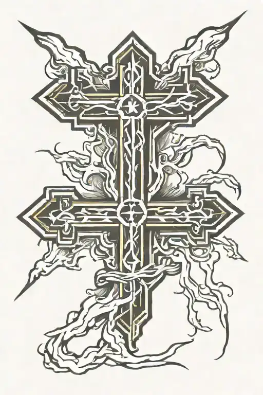 cross made of two lightning bolts tattoo design idea