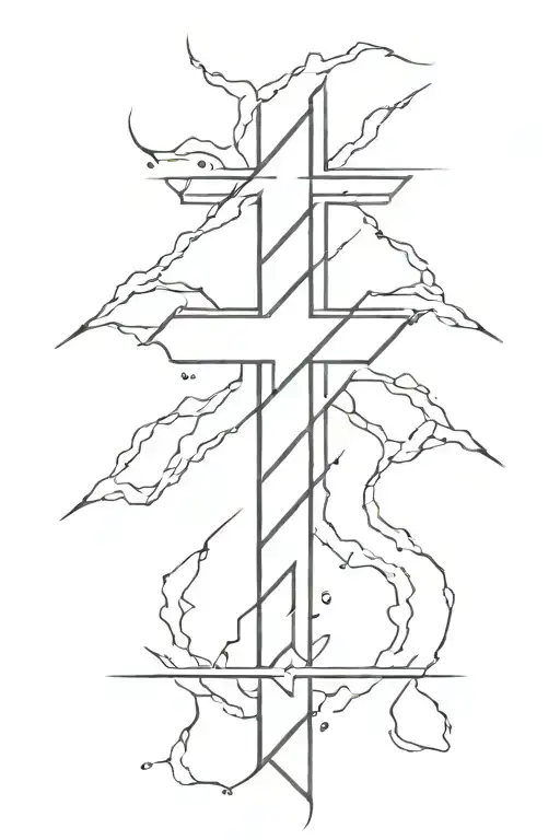 cross made of two lightning bolts tattoo design idea