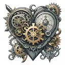A steampunk-inspired clockwork heart intertwined with intricate symbols and sigils tattoo design idea