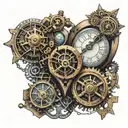 A steampunk-inspired clockwork heart intertwined with intricate symbols and sigils tattoo design idea