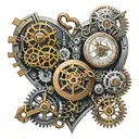 A steampunk-inspired clockwork heart intertwined with intricate symbols and sigils tattoo design idea